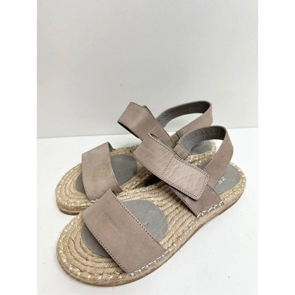 Eileen Fisher Taupe Leather Espadrille Flat‎ Sandals Size 6 Open Toe